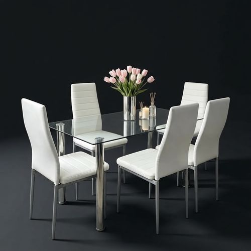 Trygoal 5-Piece Glass Dining Set, White