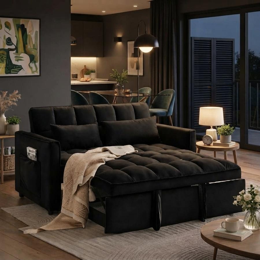 Trygoal 3-in-1 Convertible Sofa Bed, Black